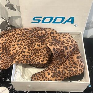 Soda Leopard Print Boots size 6.5 w box